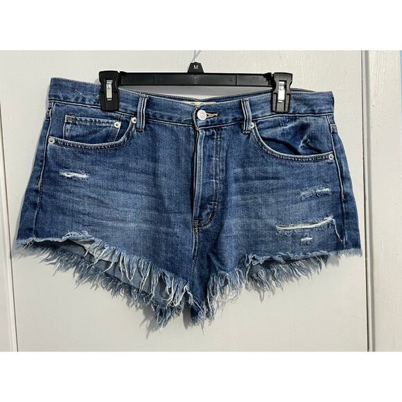 Free People Cut Off Jean Shorts Size 30 High Rise Button Fly Distressed Festival - Picture 1 of 7